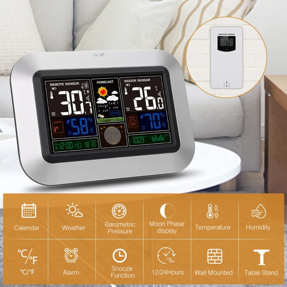 US Plug 2 Outdoor Sensor Wireless Weather Station Digital Thermometer Hygrometer Alarm Clock WWVB RCC Large Size LCD Display | Инструменты