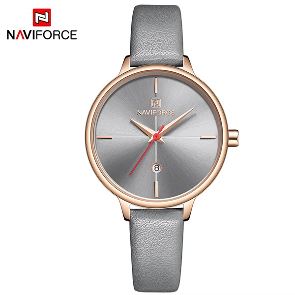 Gray NAVIFORCE женские часы Топ бренд класса люкс водонепроницаемые женские часы кожаный ремешок браслет женские часы Новые Relogio Feminino - Цвет: Gray
