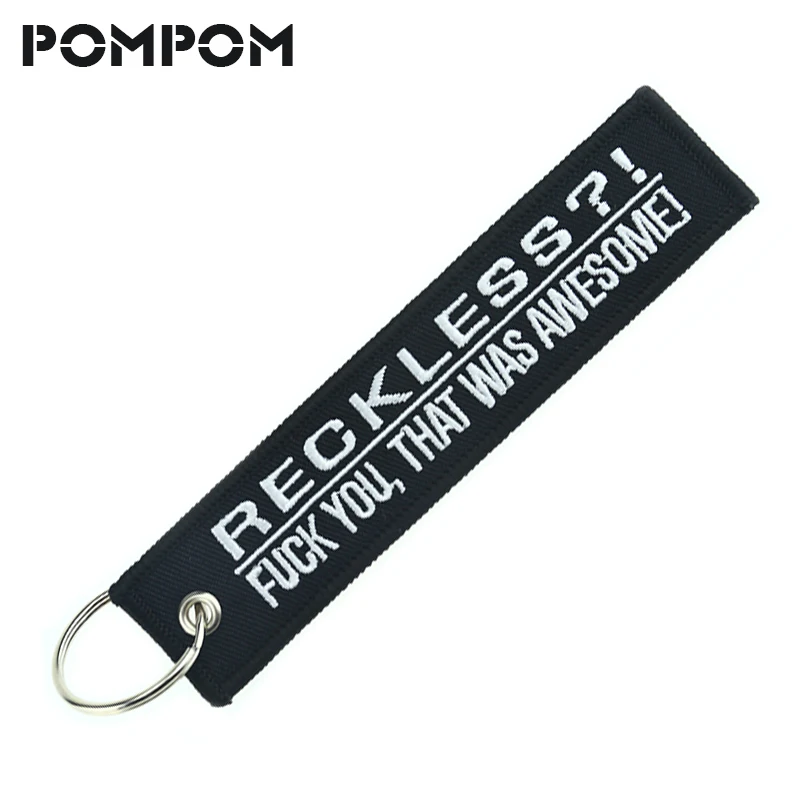 

Fashion Black White Letters Awesome Key Tag Keychain Holder for Motorcycles Reckless Motor Key Fobs Embroidery Key Ring Keychain