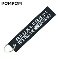 fashion black white letters awesome key tag keychain holder for motorcycles reckless motor key fobs embroidery key ring keychain