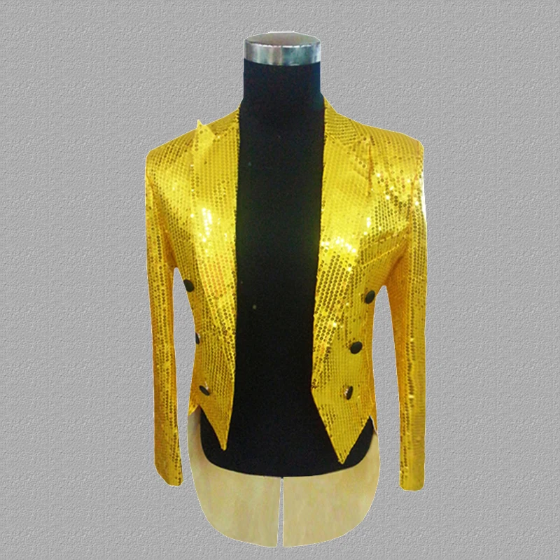Sequins blazer men tuxedo suits designs jacket mens gold stage singers clothes dance star style dress punk rock masculino homme