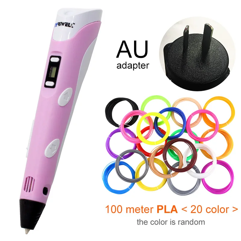 Pink AU-100m PLA Myriwell 3D Ручка светодиодный экран DIY 3D печатная ручка 100 м ABS нить креативная игрушка подарок для детей дизайн рисунок - Цвет: Pink AU-100m PLA