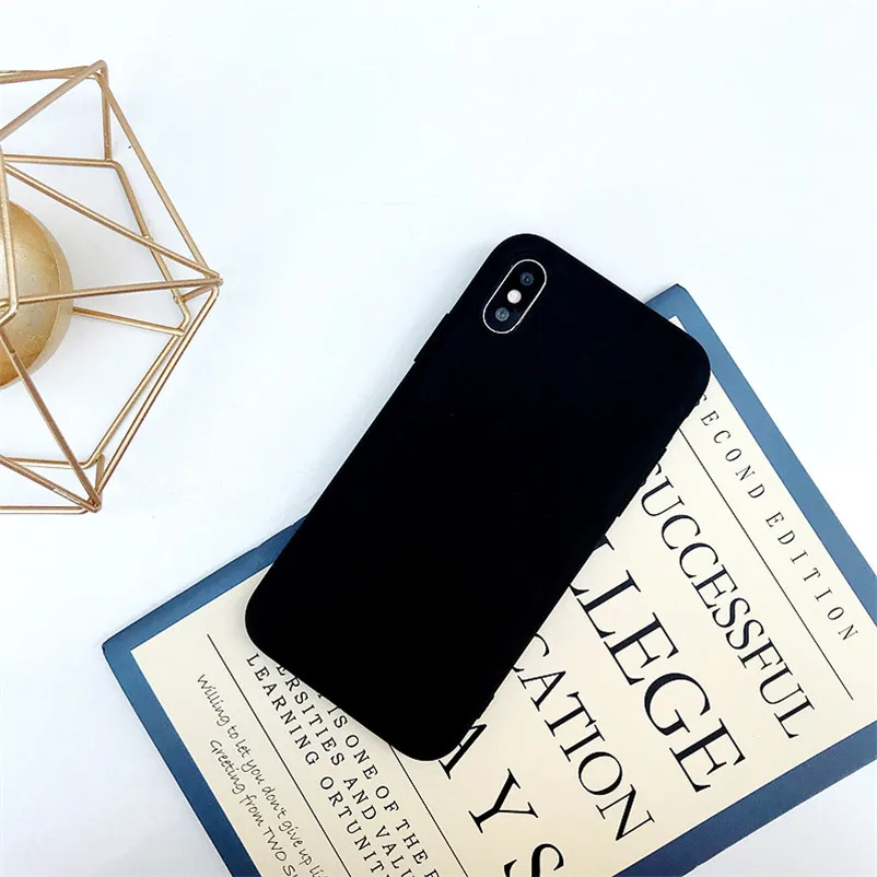 Однотонные милые чехлы для телефонов для iPhone XS Max XR 6 S 6 S 7 8 Plus X 5 SE 5S красный черный мягкий силиконовый Простой Модный чехол - Цвет: Черный