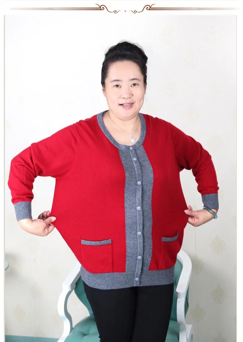 WANWAN размера плюс женская одежда 5XL 6XL7XL 8XL 9XL большой размер одежда среднего возраста мать кашемировый свитер вязаная рубашка рукав - Цвет: red