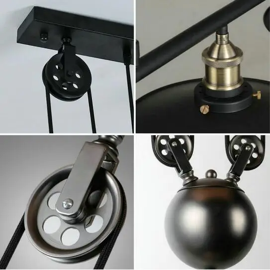 

Vintage Iron Loft Industrial American Country Pulley Pendant Lights Adjustable Wire Lamps Retractable Bar Lighting