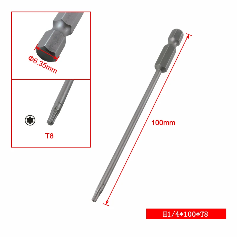 6.35x100xT8 STLRENDA 10 шт. Набор отверток Torx набор магнитных головок Torx T8-T30 шестигранной головкой 1/4 дюйма 50 мм S2 легированная сталь для ручных инструментов - Цвет: 6.35x100xT8