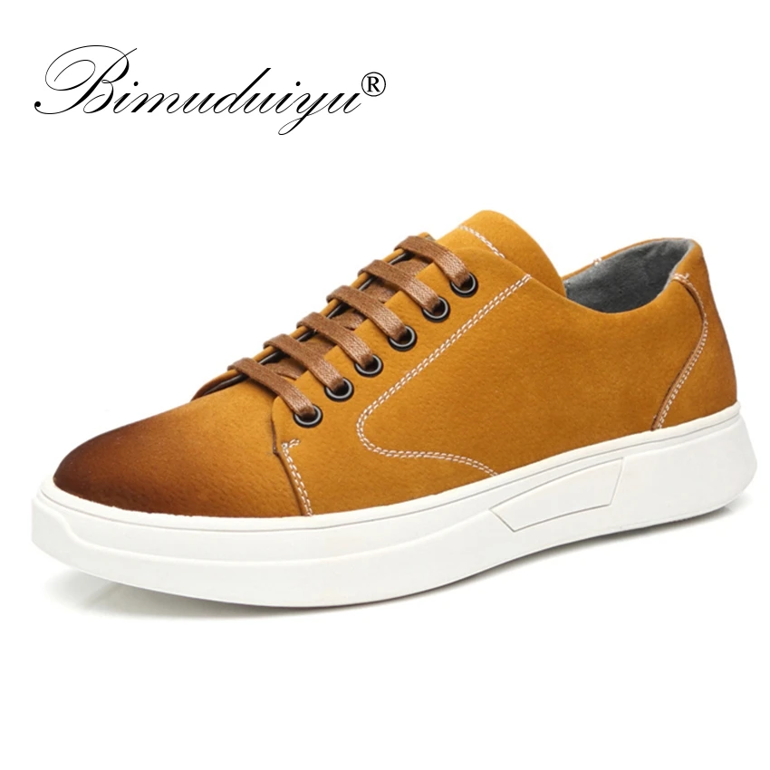 BIMUDUIYU 2019 New Mens Casual walking Shoes Pig Suede leather Sneakers Breathable Yellow Brand Flats Oxford | Обувь