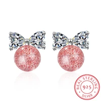 new arrivals 925 sterling silver stud earrings for women fresh strawberry crystal sweet bow sterling silver jewelry