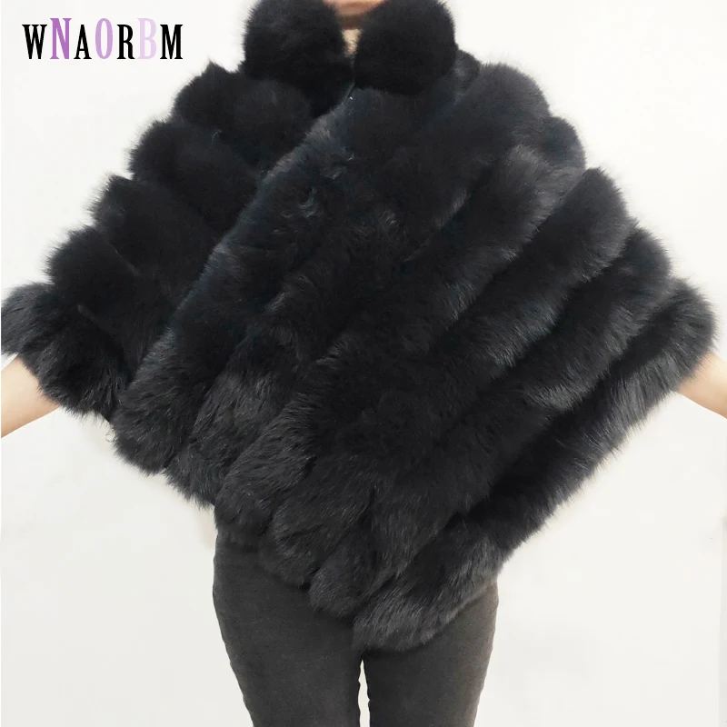 Шаль из натурального Лисьего меха пальто без рукавов плащ женская зимняя теплая