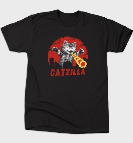 2019 печатная Мужская футболка хлопковая Футболка Catzilla с круглым вырезом коротким