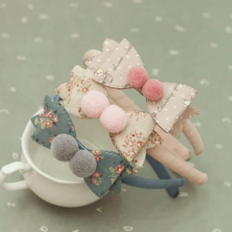 

15pcs Fashion Cute Felt Pom Pom Bow Hairbands Solid Floral Print Bowknot Hair Sticks Princess Headwear Boutique Hair Accessories