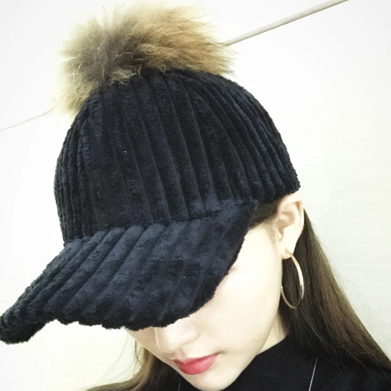 Мех кролика брендовые бейсболки Snapback шляпа папа 2018 На зимнем меху помпоном Шапки