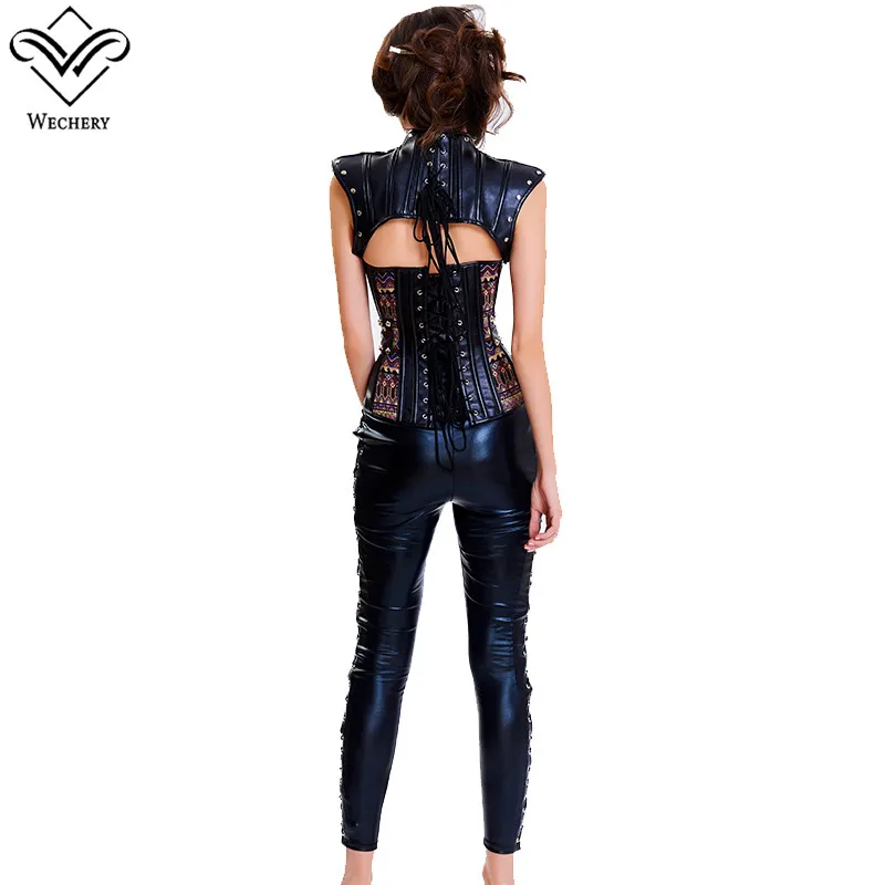 Wechery Women Steampunk Corset Sexy Gothic Corselet Leather Bustiers Vintage Gorset Hollow out Sleeveless Retro Tops | Женская одежда