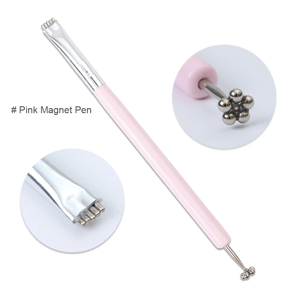 Pink Magnet Pen Двойная магнитная палочка для украшения ногтей кошачий глаз магнит для Полимеризации Гель-лака 3d линии газа эффект Магнитный съемник для жестких бирок для электронного отслеживания товара, инструменты для резьбы по дереву BE537-1 - Цвет: Pink Magnet Pen