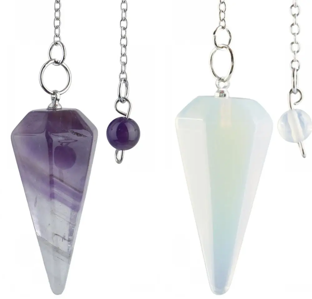 Set of 2 SUNYIK кристалл, драгоценный камень шестиугольные Биолокация целительная Рейки Чакра подвеска Маятник цепь - Окраска металла: Set of 2