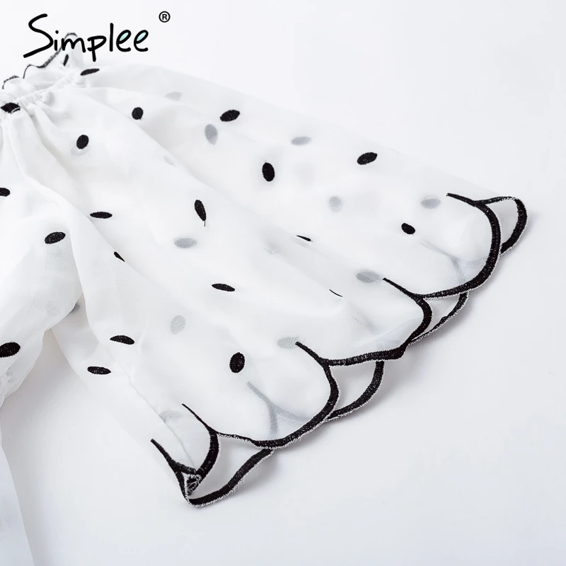 Simplee горошек шифоновый с открытыми плечами комбинезон женский рюшами резинкой в