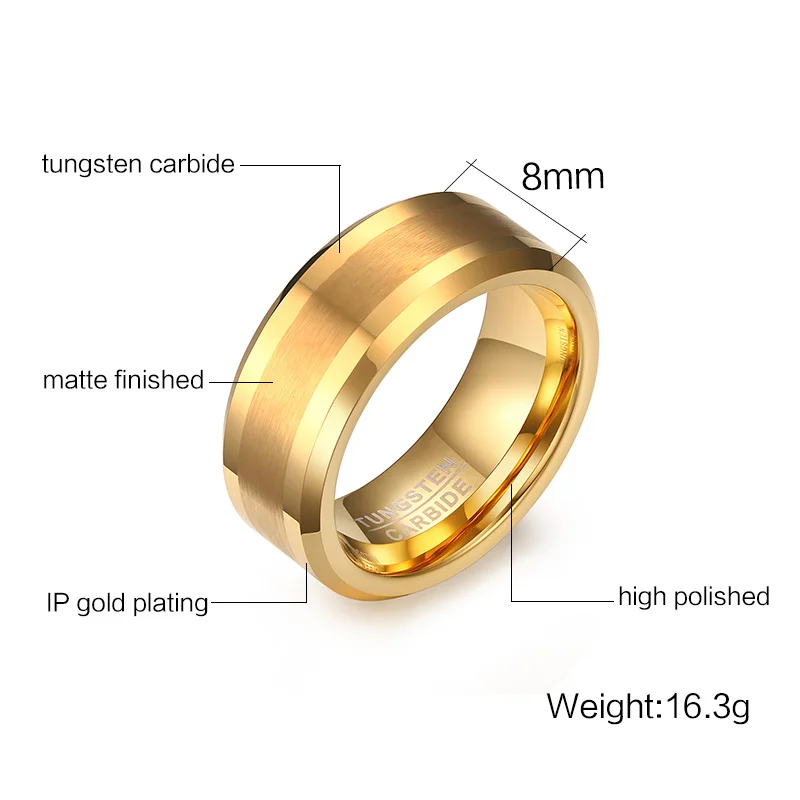 Mens Rings 8MM Tungsten Carbide Finger Ring for Men Engagement Wedding Bands Comfort Fit Fashion Jewelry | Украшения и аксессуары