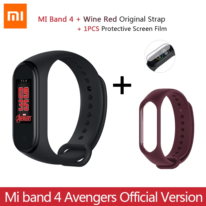 Add Origi Red strap Новейший Xiaomi mi браслет 4 Мстители официальное издание Смарт mi Band 4 Мститель браслет Bluetooth 5,0 пульсометр фитнес - Цвет: Add Origi Red strap