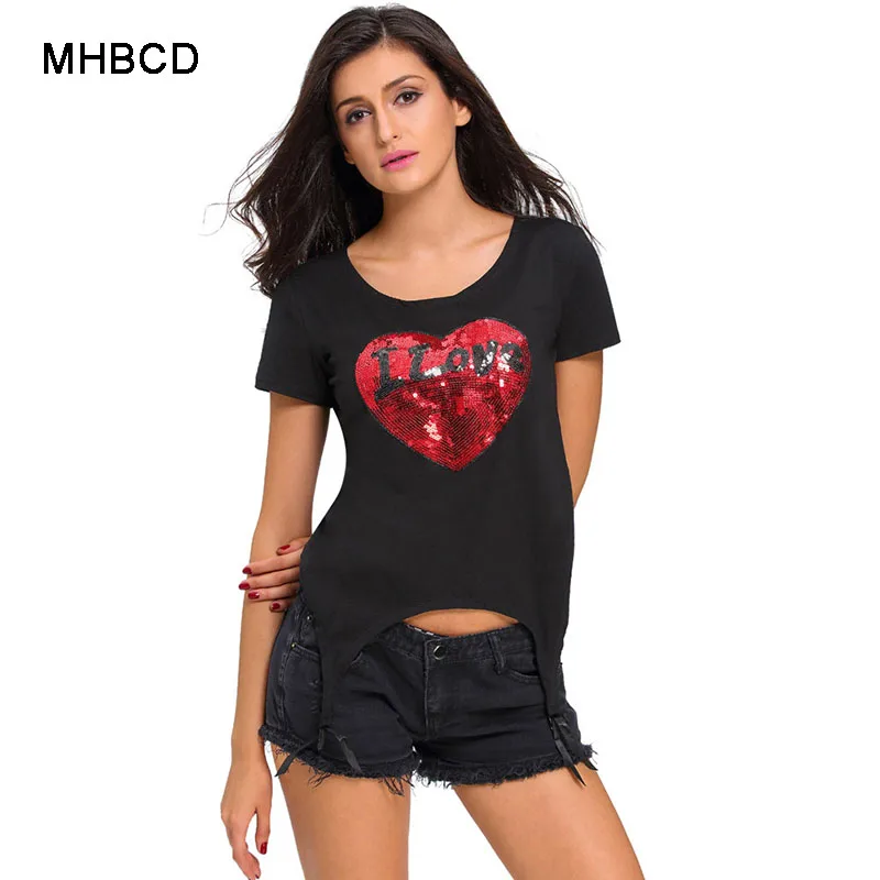 MHBCD Red Love Short Sleeve Summer Blouses Shirts Women Fashion O Neck Plus Size Chiffon Blusa Shirt New 2017 Ukraine Clothes |