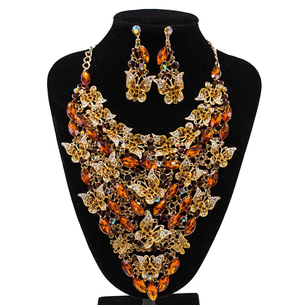 

Luxury Vintage Jewelry Set Necklace Earrings Maxi Women Big Pendent CHEAP Statement Collares F1017 with Rhinestones 5 Colors