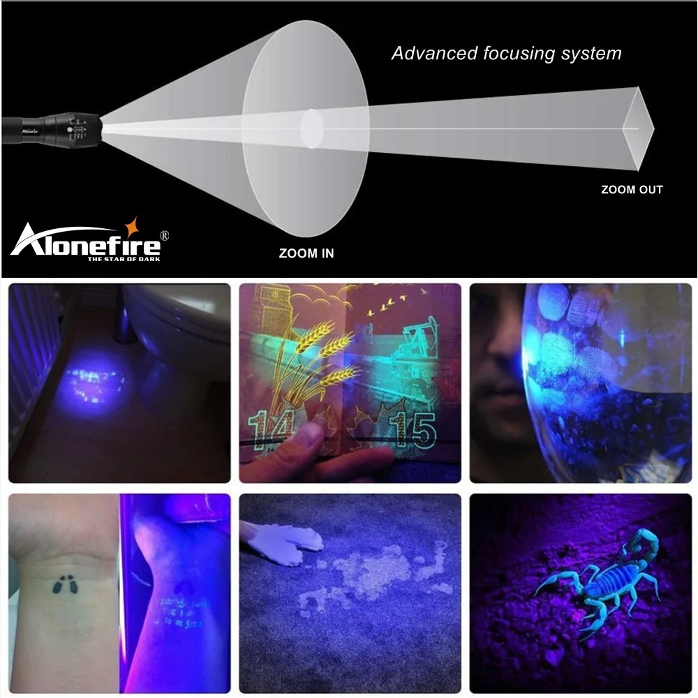 AloneFire G700 светодиодный UV светильник с переменным фокусным расстоянием вспышка 365 &