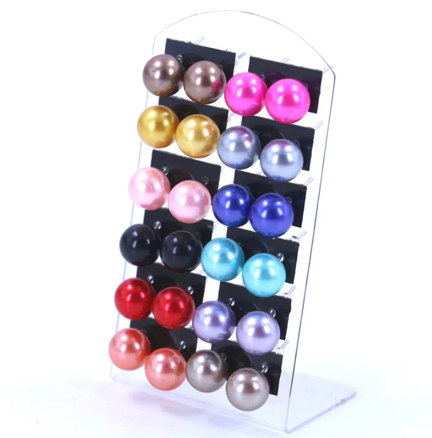 10mm 12 Pairs/Set Women Simulated Pearl Bohemian Earring Stud Earrings for Boucle D'oreille Men Jewelry Brincos 2018 | Украшения и