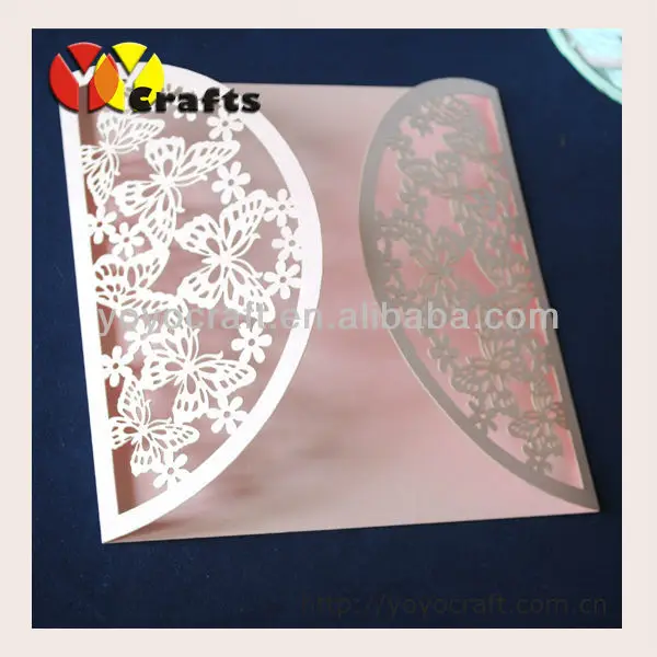 

Best sell pink lace butterfly wedding invitation card type 2018