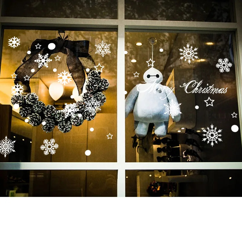 Рождественская Снежинка съемная стеклянная витрина настенная наклейка домашний