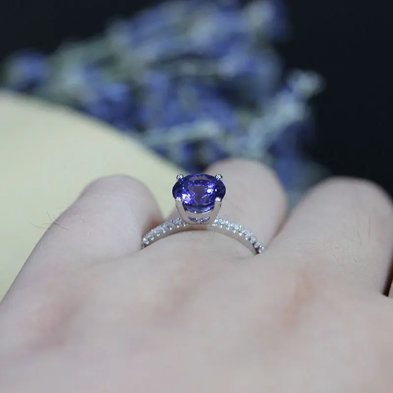 

DUPUY Classic Tanzanite Rings Women Round Cut Engagement Wedding Bands 14K Rose Gold Prong Setting Diamonds Wedding Ring D180328