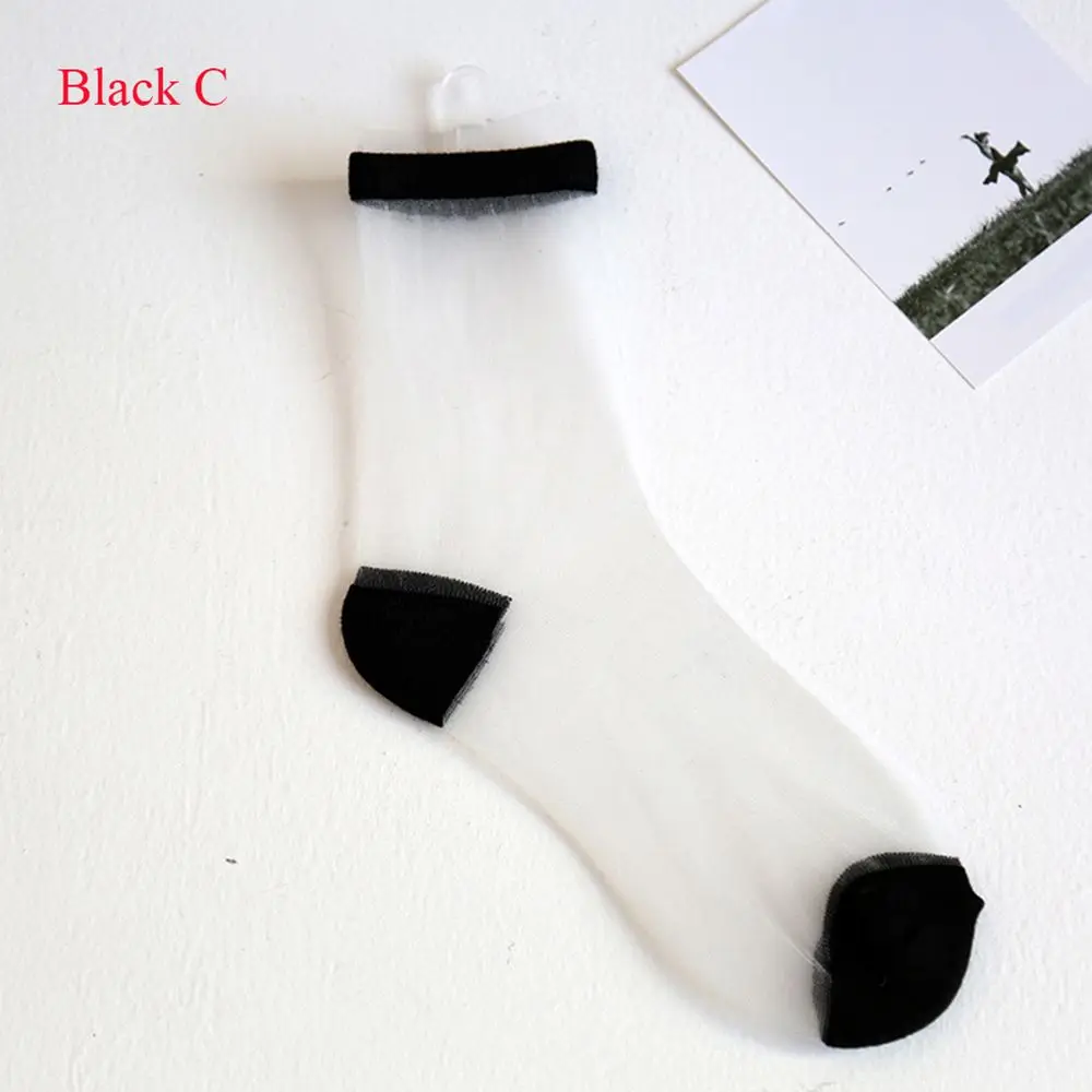 black C Женские Модные кружевные сетчатые носки, нейлоновые прозрачные эластичные тонкие носки до лодыжки, крутые женские носки - Цвет: black C