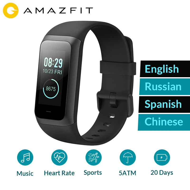 Новый оригинальный Amazfit Band2 Cor 2 умный Браслет 5ATM водонепроницаемый 2.5D цвет ips 316L
