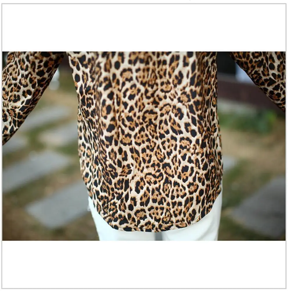 Blusas 2018 Для женщин блузка Леопардовый Рубашка с длинным рукавом v образным вырезом
