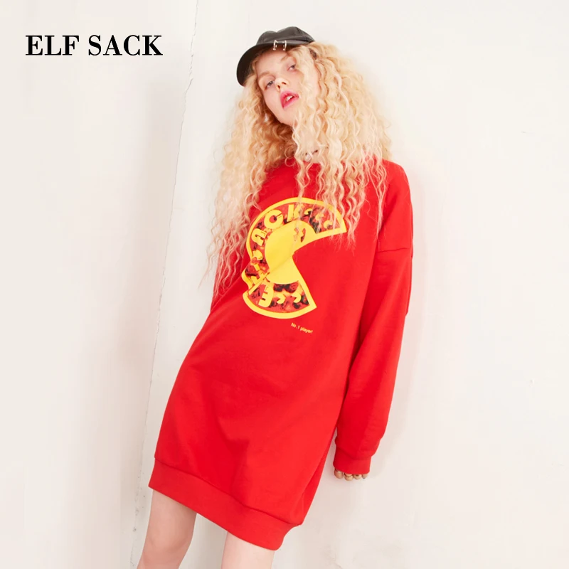 ELFSACK, Женский Длинный свитер с рисунком пиццы, хлопковые повседневные трикотажные пуловеры, Harajuku Loos, толстовка с длинными рукавами, одежда для платья