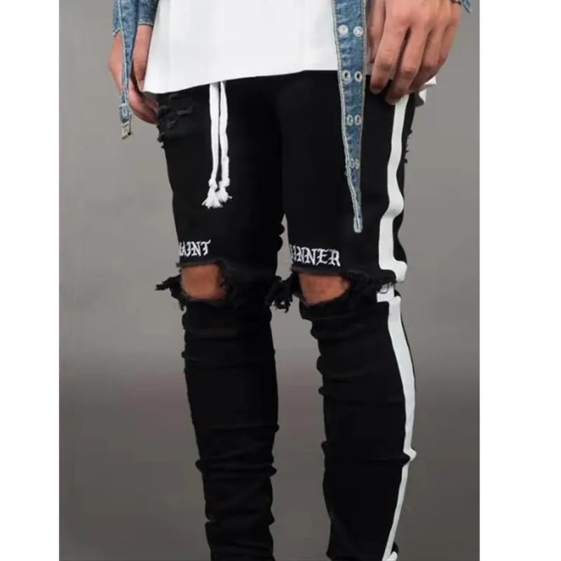 2019 мужские стильные рваные джинсы брюки байкерские узкие прямые потертые