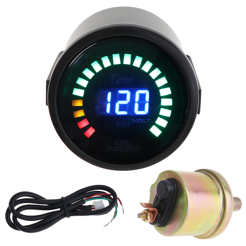 Черный 2 &quot52 мм 12 в 0 ~ 120PSI цветной светодиодный цифровой манометр для масляного