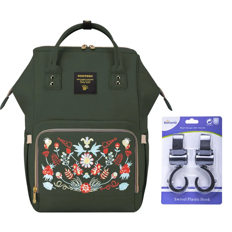 Flower dark green H Sunveno мода Мумия материнства подгузник сумка бренда большой емкости для сумка рюкзак дизайнер кормящих сумка для ухода за ребенком - Цвет: Flower dark green H
