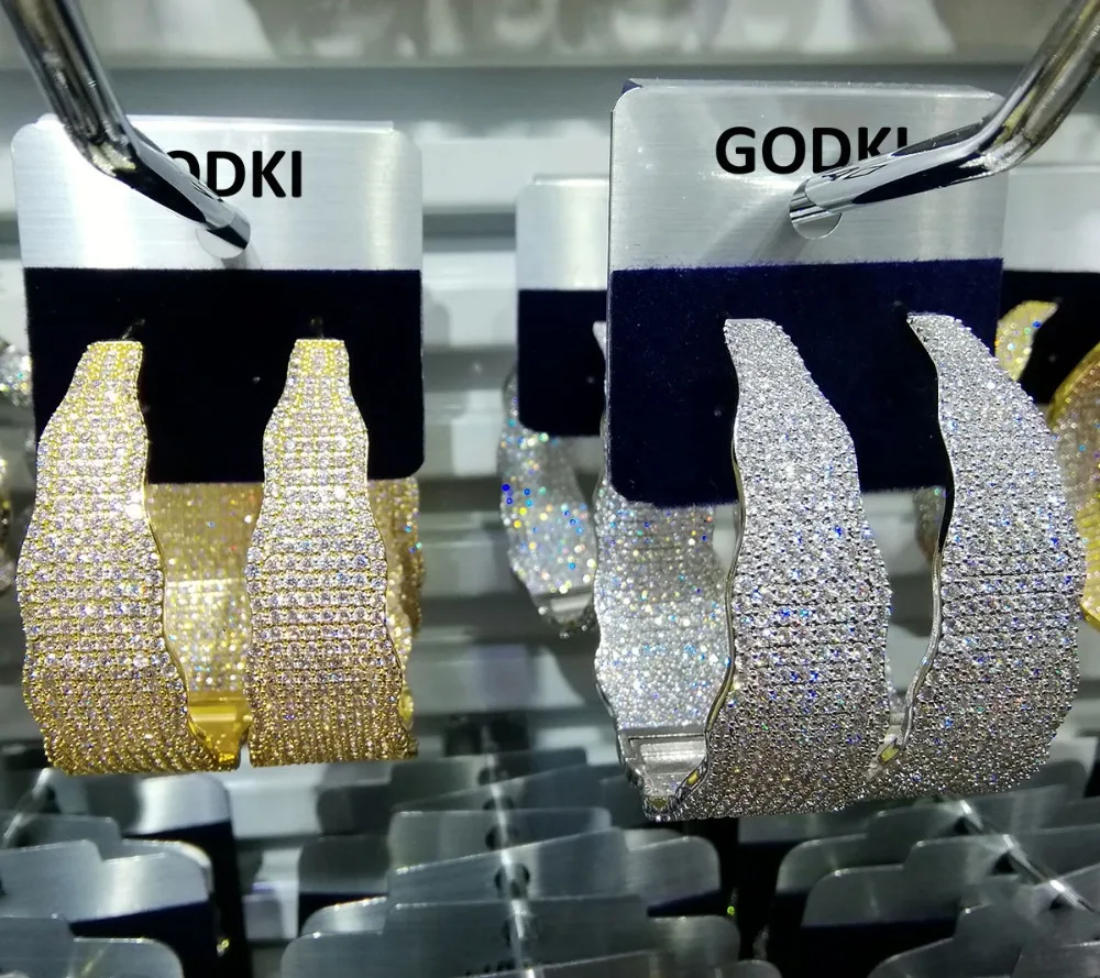 GODKI Роскошные геометрические серьги-кольца с кубическим цирконием для женщин