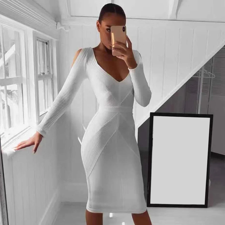 

DressBird Новинка, женское весеннее Бандажное облегающее платье с длинным рукавом, платья, Сексуальная Клубная одежда с вырезами, элегантные бе...