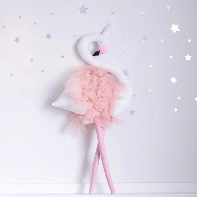 Kawaii Pink Swan pillow baby girls rooms decor cushion infant Crib Comforter Toy Cute Baby Carriage Christmas gift | Дом и сад