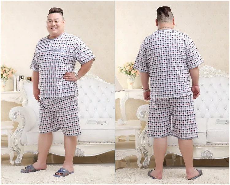 Большие размеры, шорты размера XXXXXL, Мужские пижамные комплекты с коротким рукавом, летняя Пижама, одежда для сна, сексуальный клетчатый Ночной костюм, мужские пижамы, 140 кг, 5XL