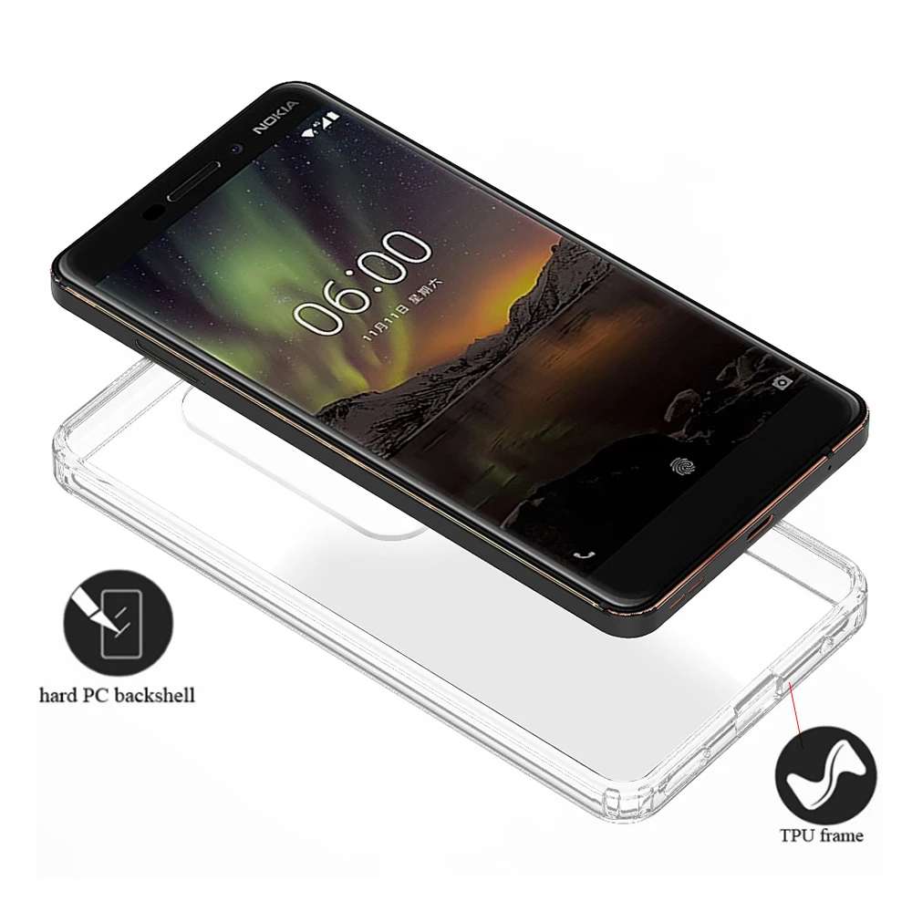 

for Nokia 6 2018 Case nokia6 Shock-resistant Cover Crystal Transparent Hard Back Cover Phone Clear Protective Coque bag