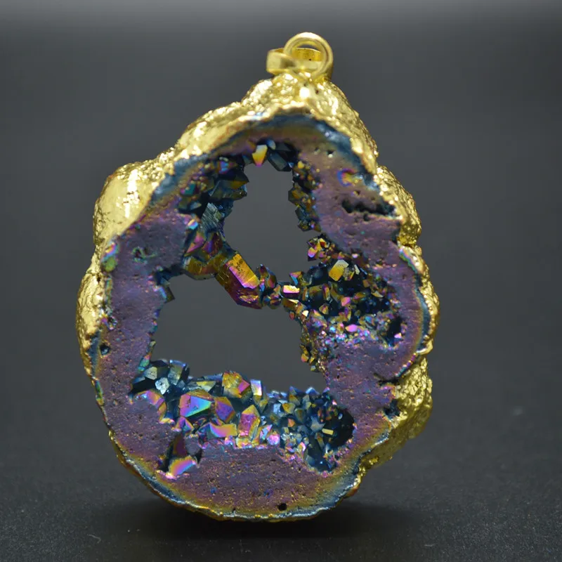 Радужный цвет титановое покрытие Geode Drusy ломтик свободной формы плита каменная