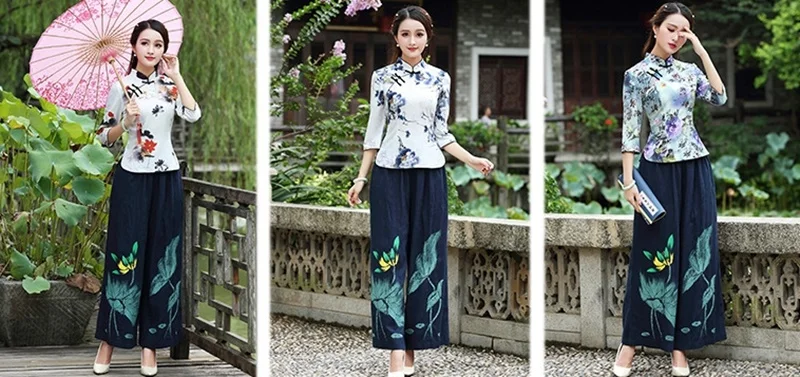 Китайские Топы Cheongsam для женщин весна лето Шанхай Тан одежда Женская Ретро винтажная рубашка женские китайские Топы TA1525