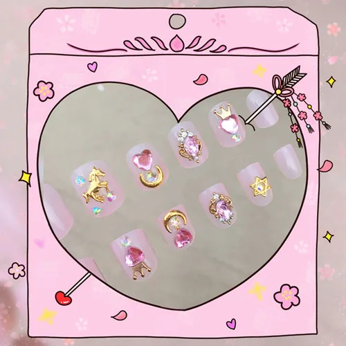Сейлор Мун с маленькой лошадкой из мультфильма поддельные ногти японские милые 3D накладные ногти 24 шт. с клеем стиль принцессы короткий размер - Цвет: Number 1
