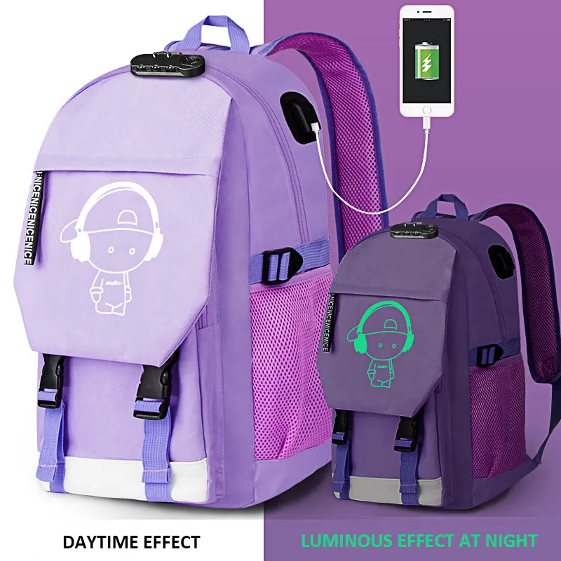 Дорожный Рюкзак Mochila 2020 Светящийся рюкзак с защитой от воров 16 дюймов usb-рюкзак