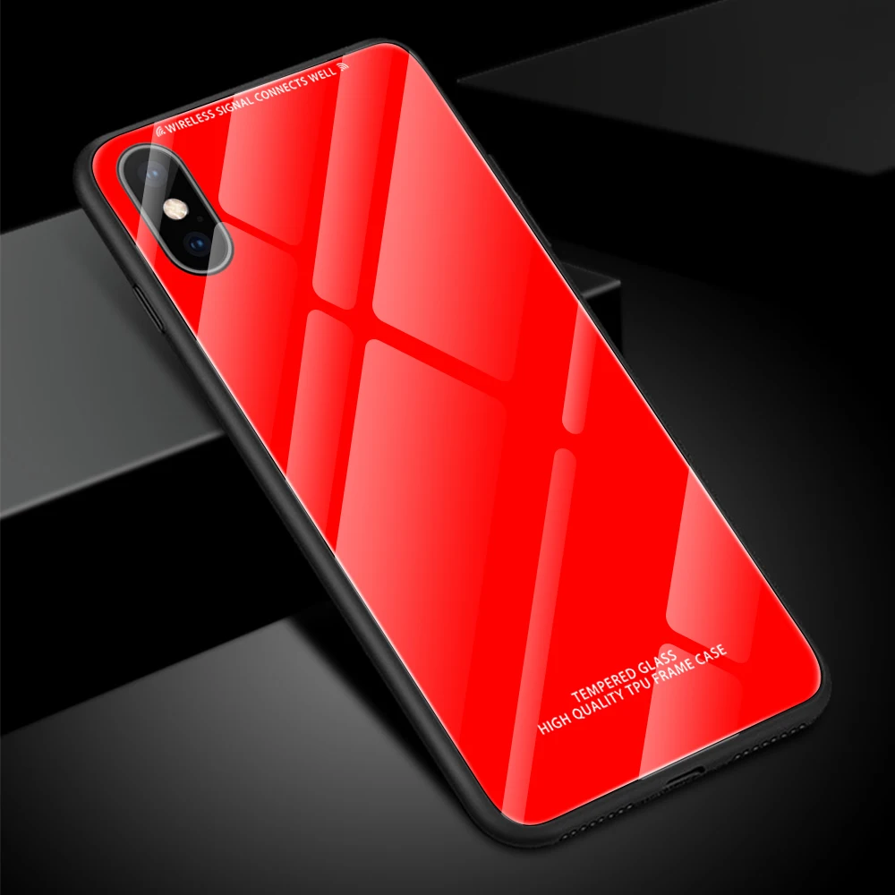 Чехол из закаленного стекла для iPhone 6, 6S Plus, X, XS, MAX, XR, роскошная жесткая задняя крышка, красный чехол для телефона s, для iPhone 7, 8 Plus, силиконовый бампер