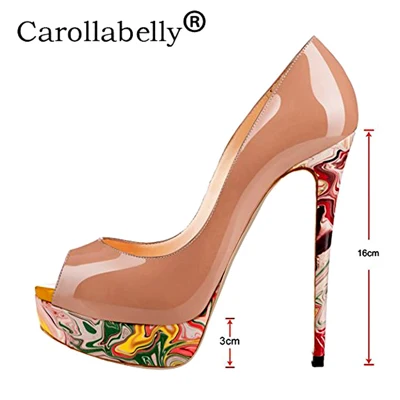 as the picture Carollabelly/ г. Новые модные женские туфли-лодочки пикантные туфли на высоком тонком каблуке 16 см с открытым носком женские туфли-лодочки, большие размеры 34-46 - Цвет: as the picture