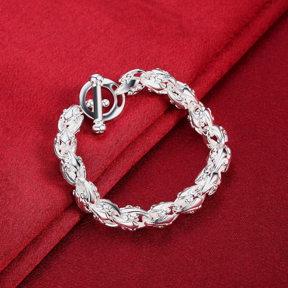 Посеребренный полый цветок очарование браслет Pulseira de Prata женские модные