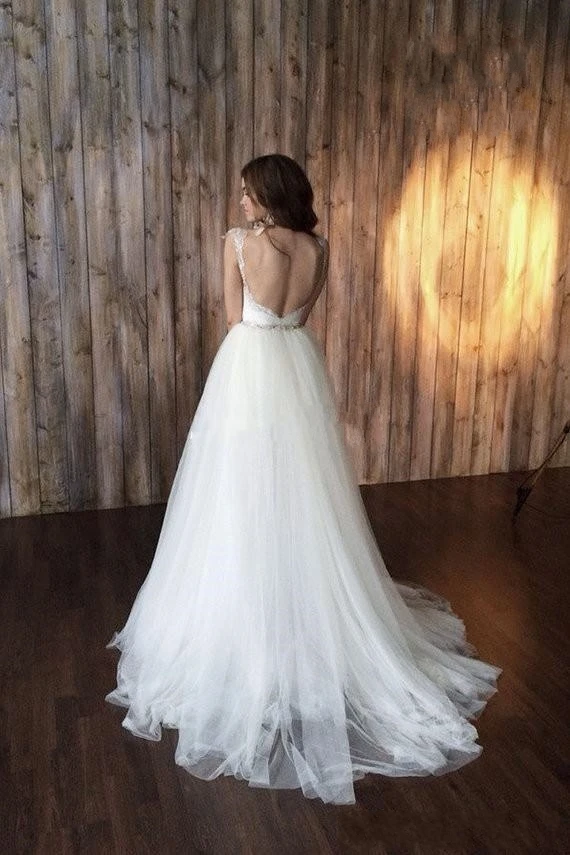 2017 Vestido Де Noiva Сшитое Белый/Слоновая Кость Тюль Атласная Аппликации