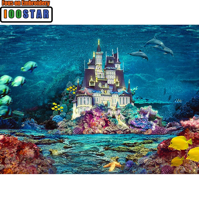 

Sea castle Diy Diamond Painting Cross Stitch Full Diamond Embroidery 5D Needlework Square Diamond Mosaic Kits